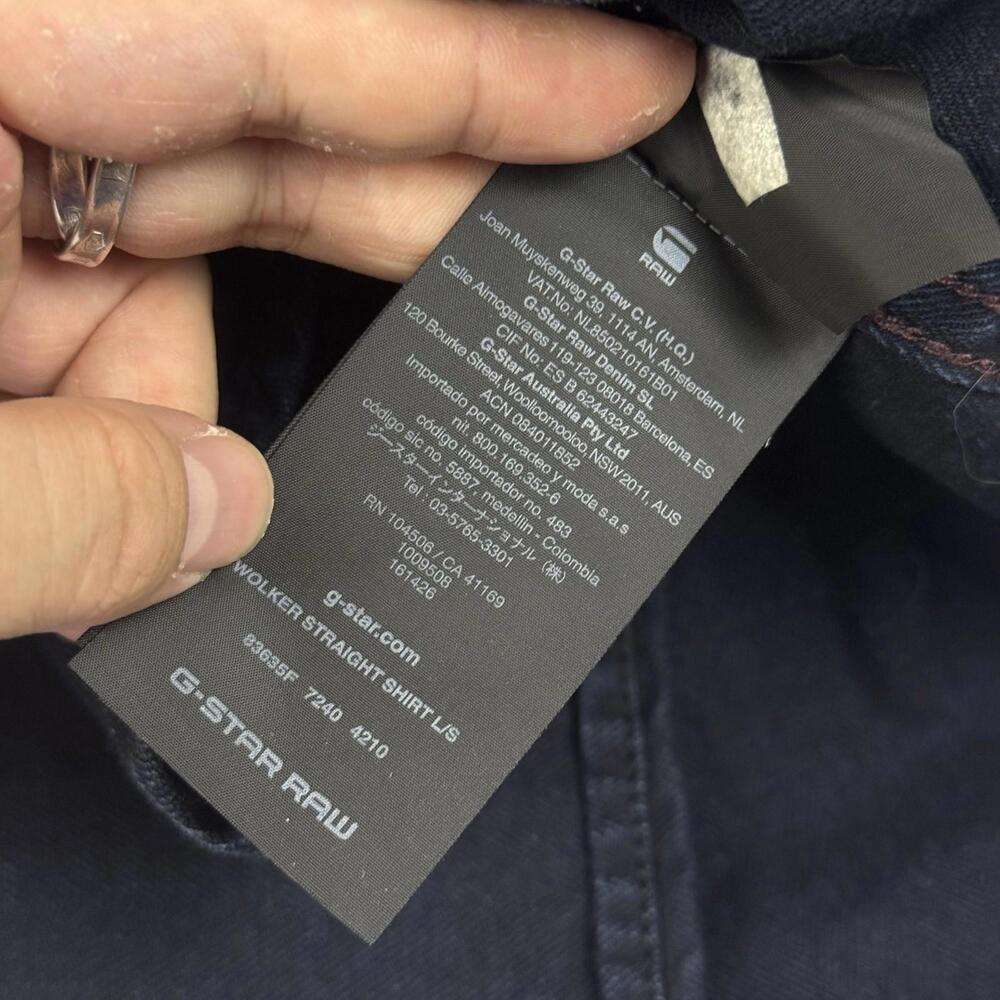 G-Star RAW Indigo Herringbone Denim Shirt Men XS Dark Wash Button Up Workwear - Picture 7 of 9